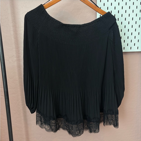 Chelsea28 Tops - Chelsea28 Black Pleated Blouse with Lace Hem